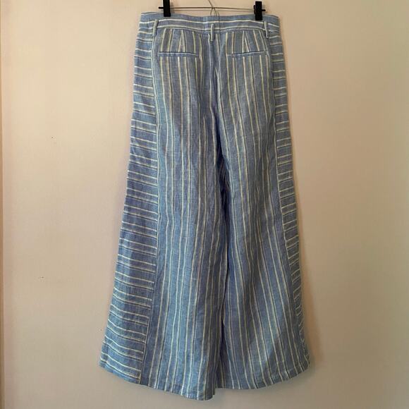 Anthropologie ett:twa Women 8 Blue White Striped 100% Linen Wide Leg Flowy Pants - Picture 7 of 12